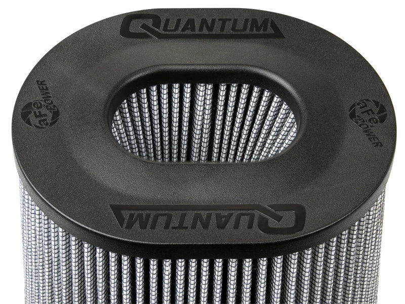 afe QUANTUM intake replacement air filter with a cylindrical design and a top opening for improved airflow and filtration.