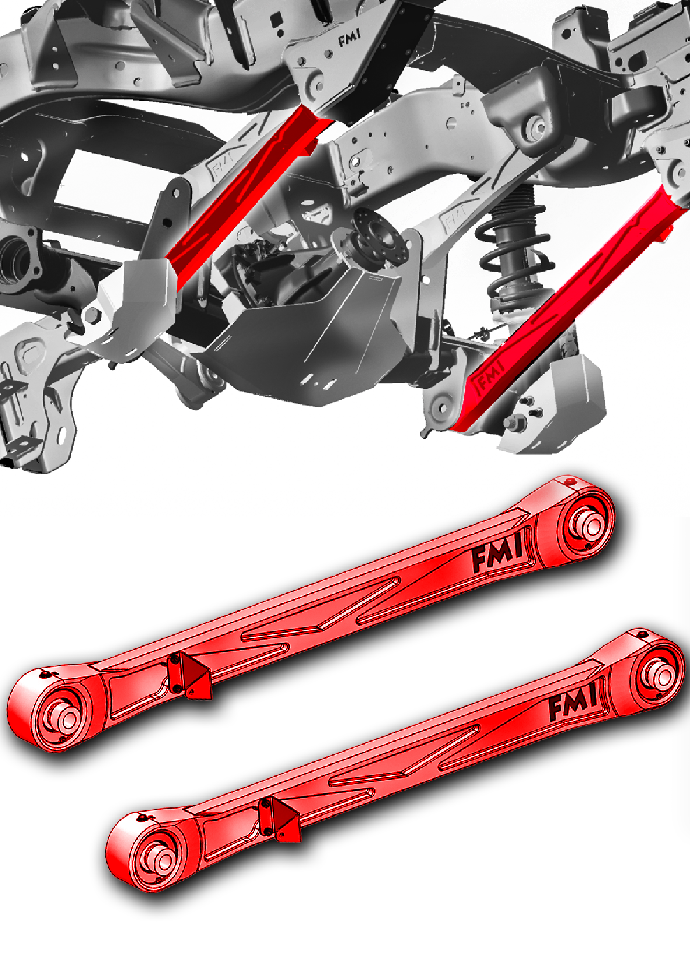 2024 Ranger Raptor rear lower billet aluminum suspension arms featuring Ultra-Flex joints for enhanced offroad performance.
