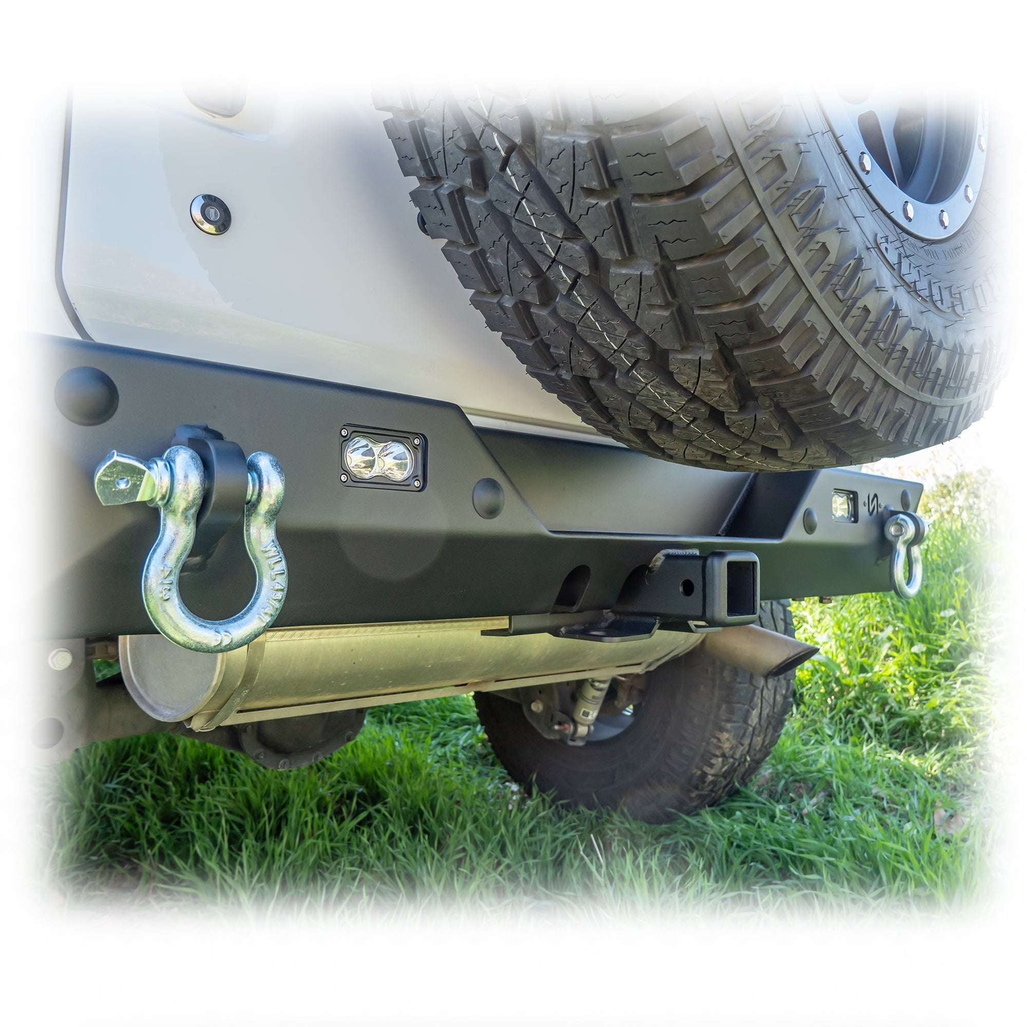 Minimalist Rear Bumper with LED Pod Lights and Hitch Receiver for Jeep Wrangler JL