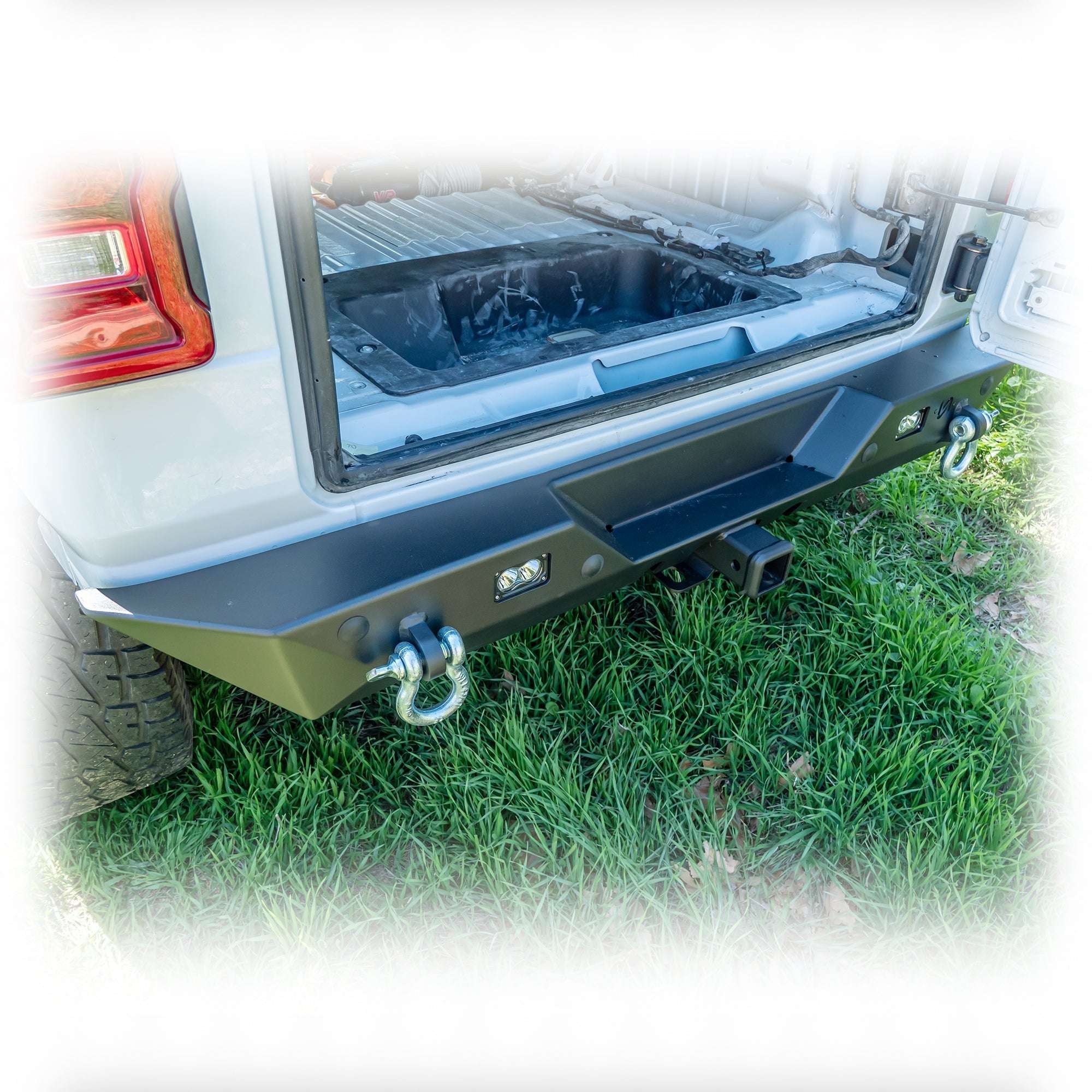 Minimalist Rear Bumper with LED Pod Lights and Hitch Receiver for Jeep Wrangler JL