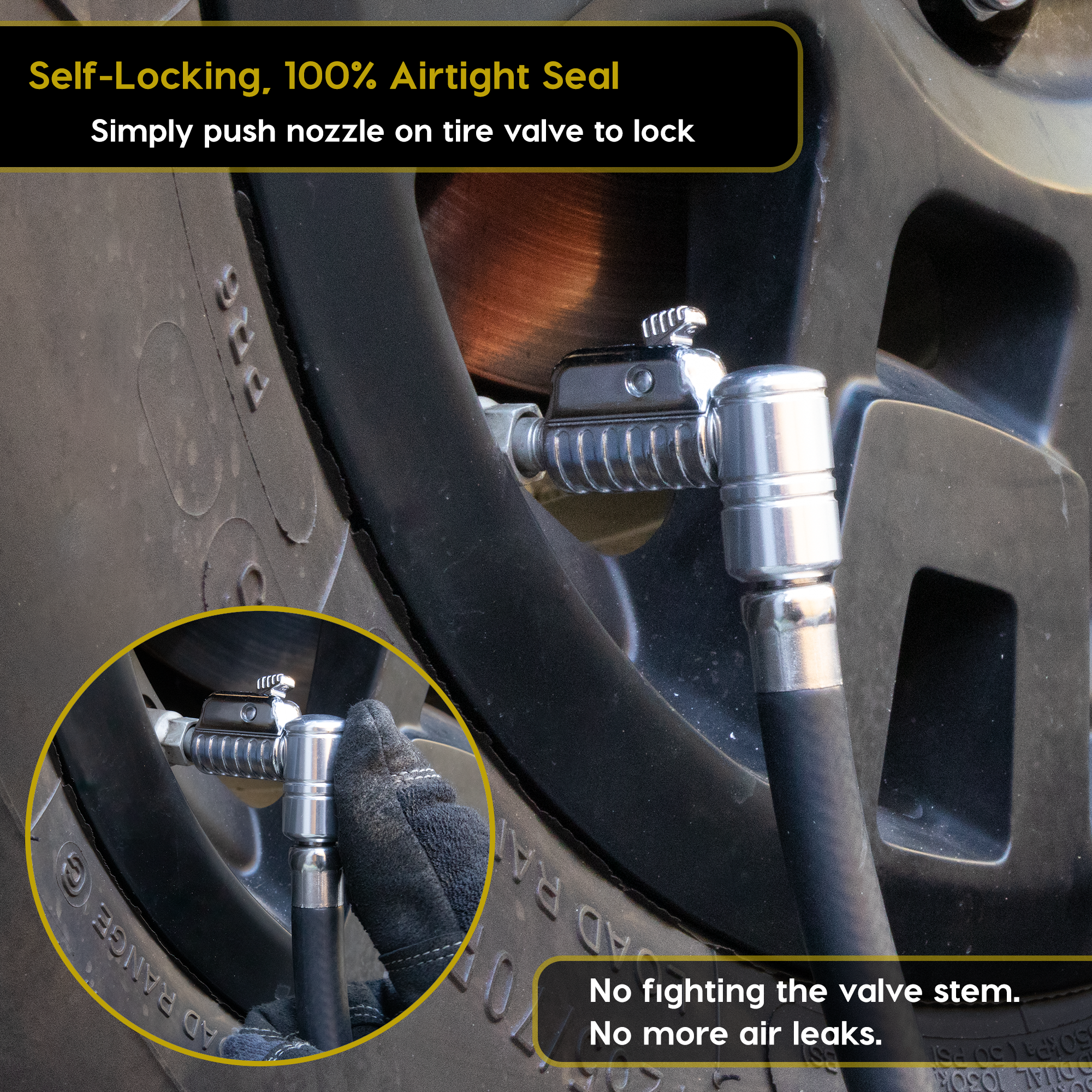 Lightning™ L2X Quick-Connect Locking Tire Inflator Air Chuck Extension | Patented Lock-on Compressor Hose Attachment (Open Flow)