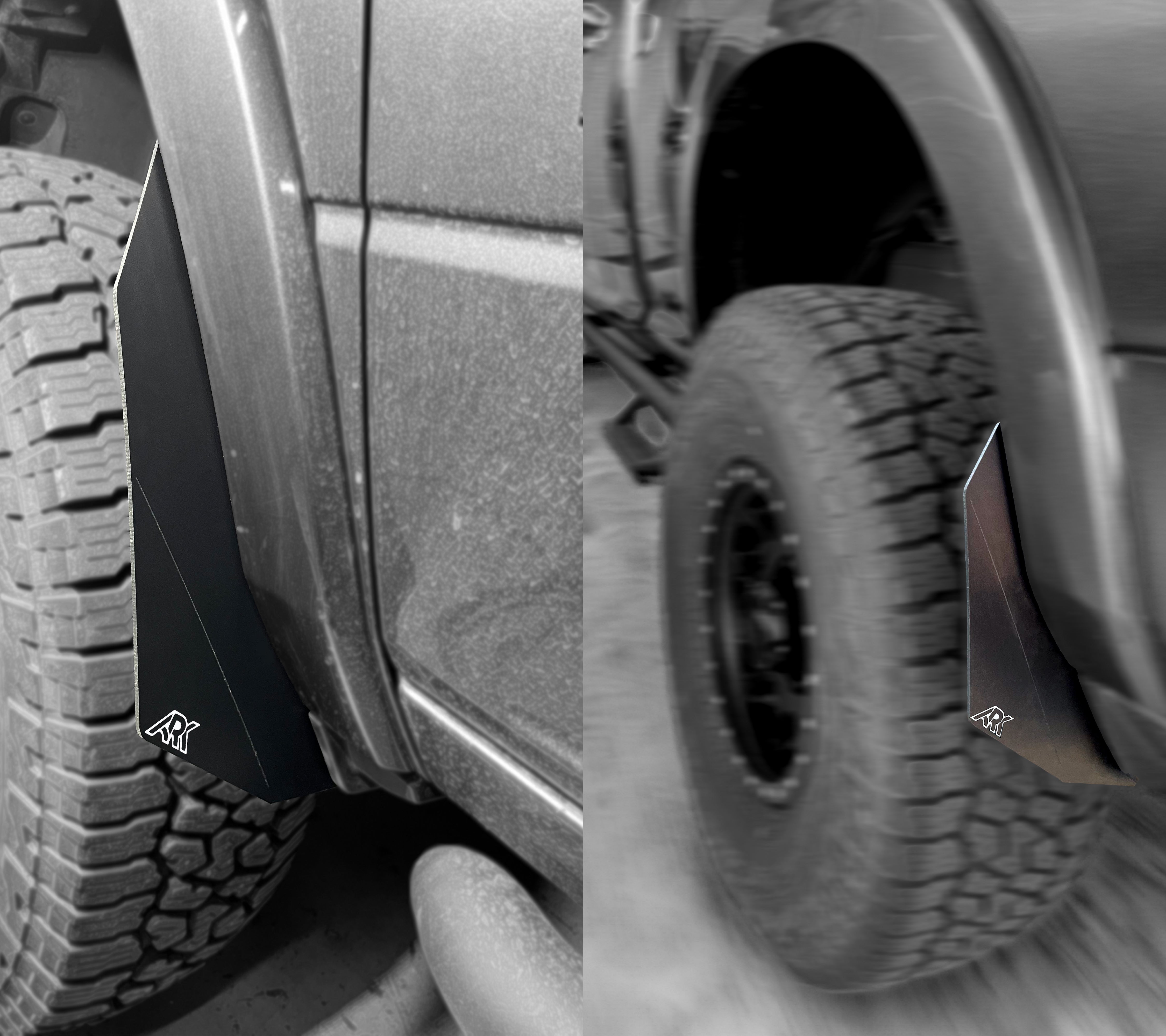 TriXpoly Micro Splash Guards for 2009-2024 Dodge RAM, designed for optimal protection and a sleek look on offroad vehicles.