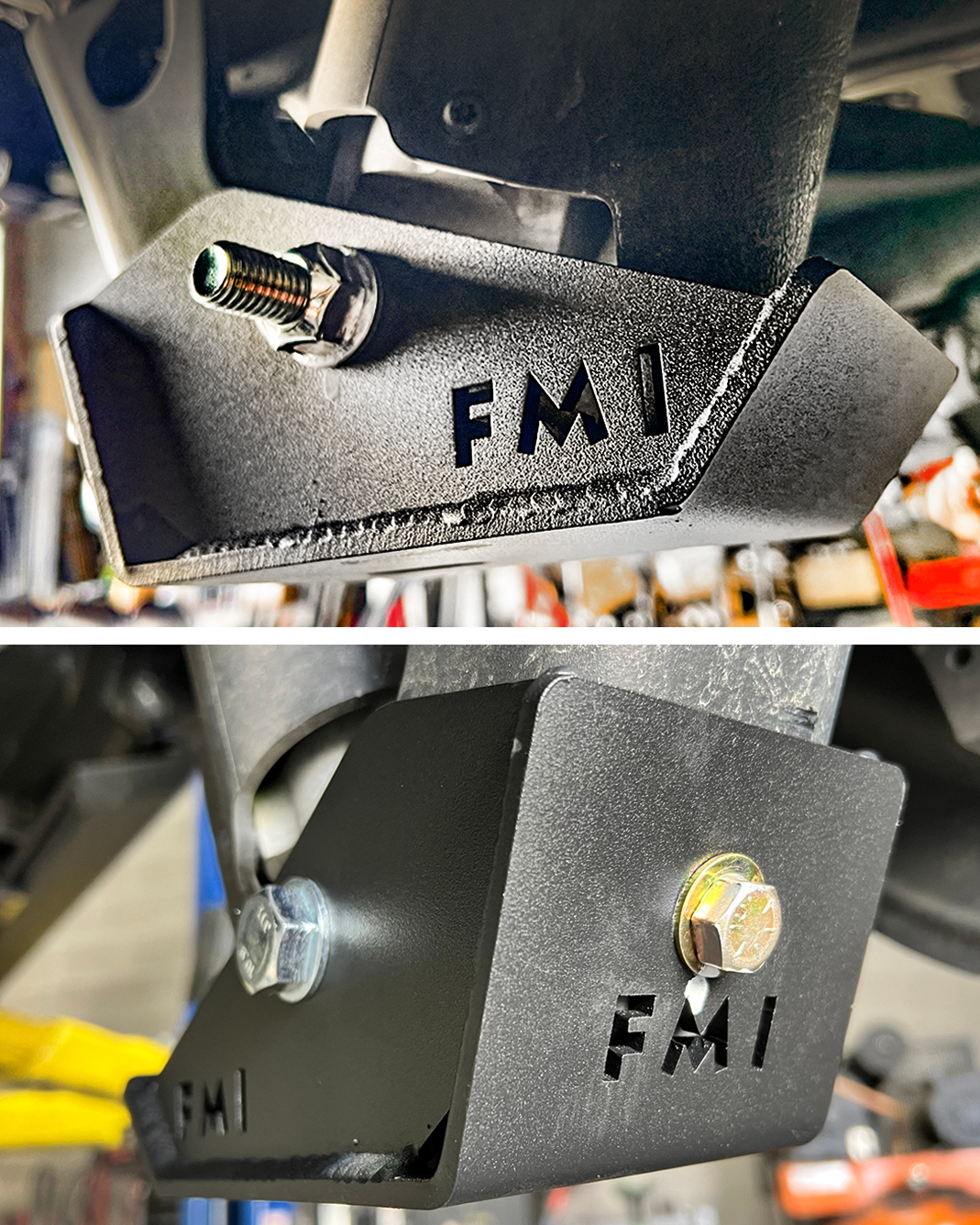 2025 Ram RHO Rear Shock Skid Kit featuring durable metal construction and secure bolt fittings for enhanced offroad protection.