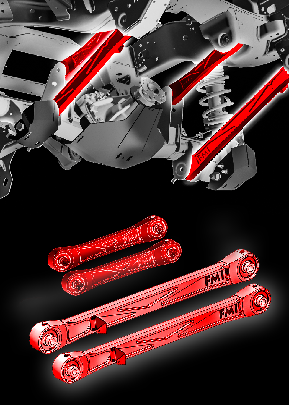 2024 Ranger Raptor rear suspension kit featuring billet aluminum arms and ultra-flex joints for enhanced offroad performance.