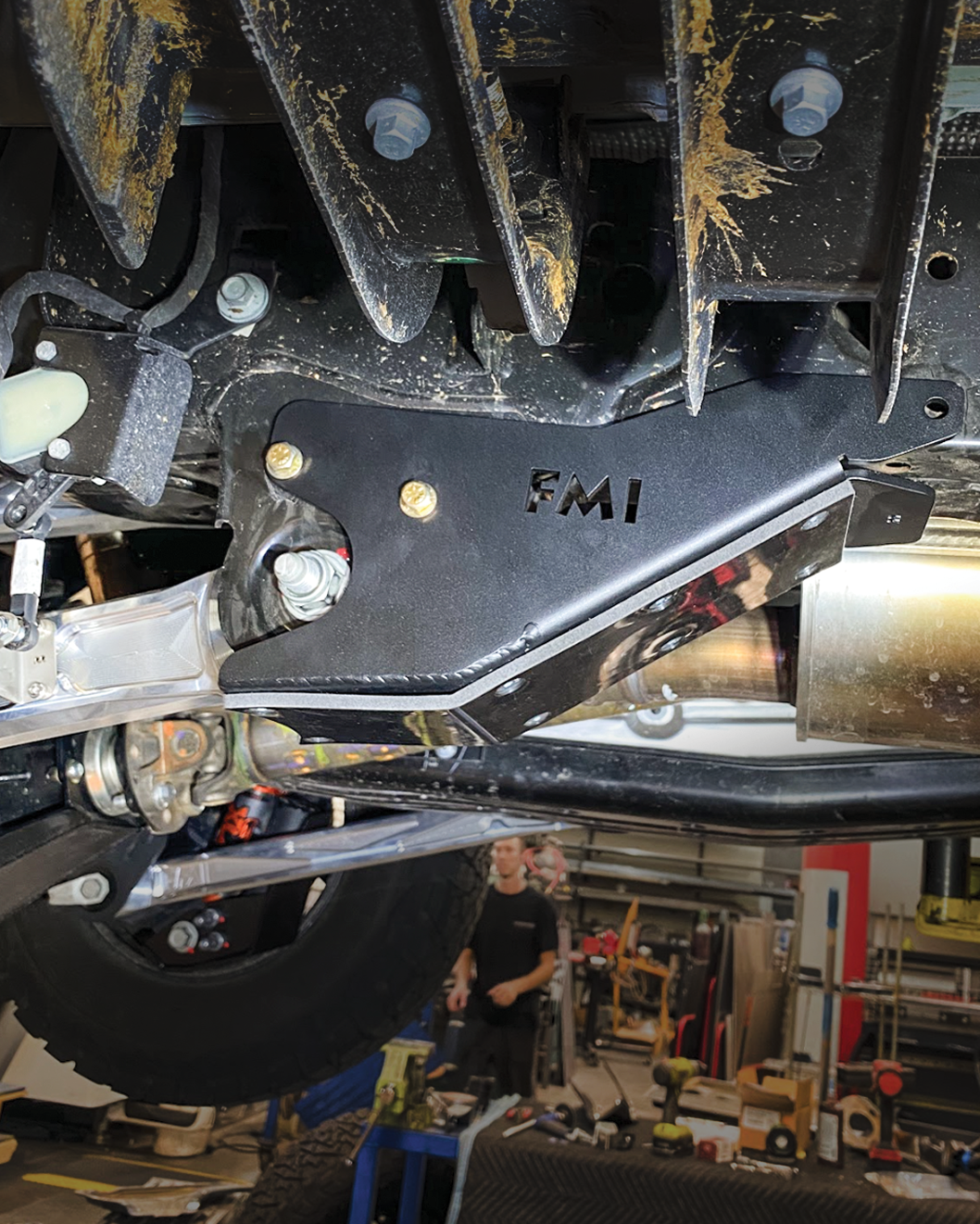 2024 Ranger Raptor rear lower arm frame guard with HDPE slide, designed for enhanced protection and durability in offroad conditions.