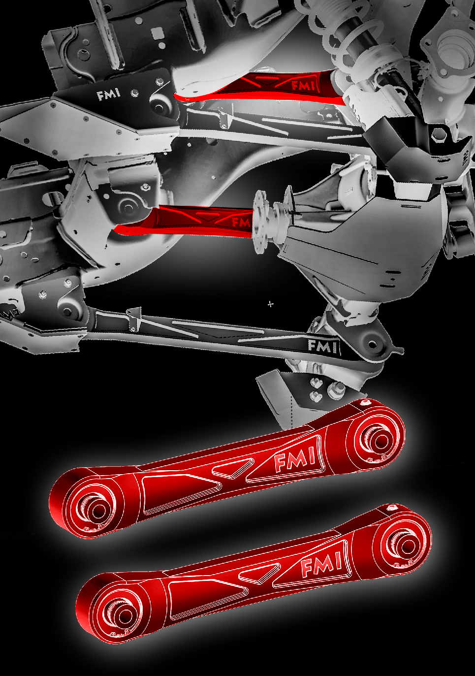 Rear upper billet aluminum suspension arms for the 2024 Ranger Raptor, featuring ultra-flex joints for enhanced performance.