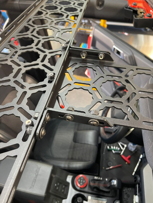 Bronco Raptor 2022 interior showing Adapt-A-Panel short roof mount with a geometric design and installation details.