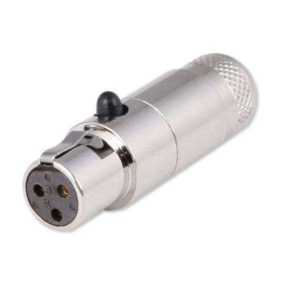 3-Pin Female Mini XLR Connector TA3FL with a metal housing and locking mechanism for secure audio connections.