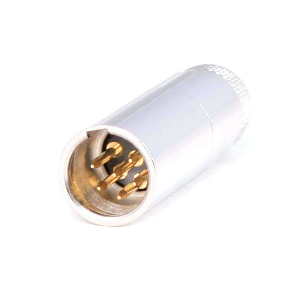 6-Pin male mini XLR connector with gold-plated pins, designed for secure audio connections in professional equipment.