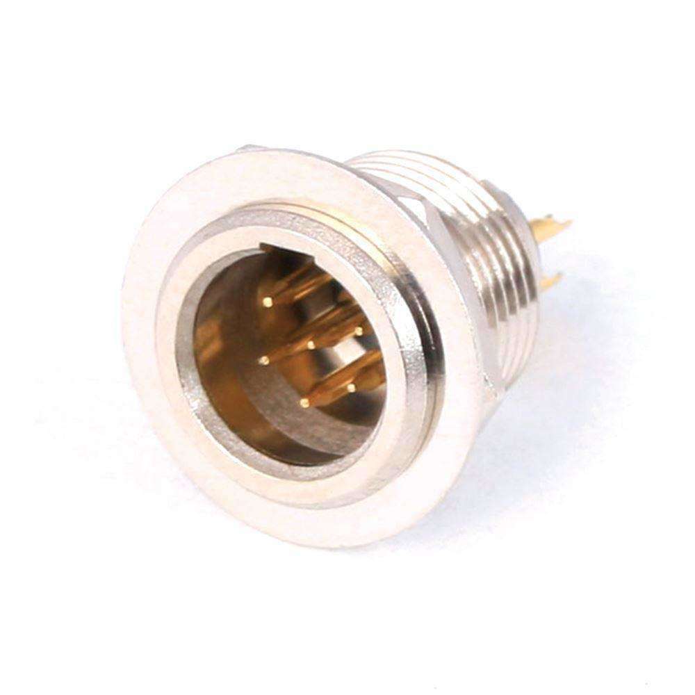 6-Pin panel mount mini XLR connector with gold-plated pins for secure audio connections in professional equipment.