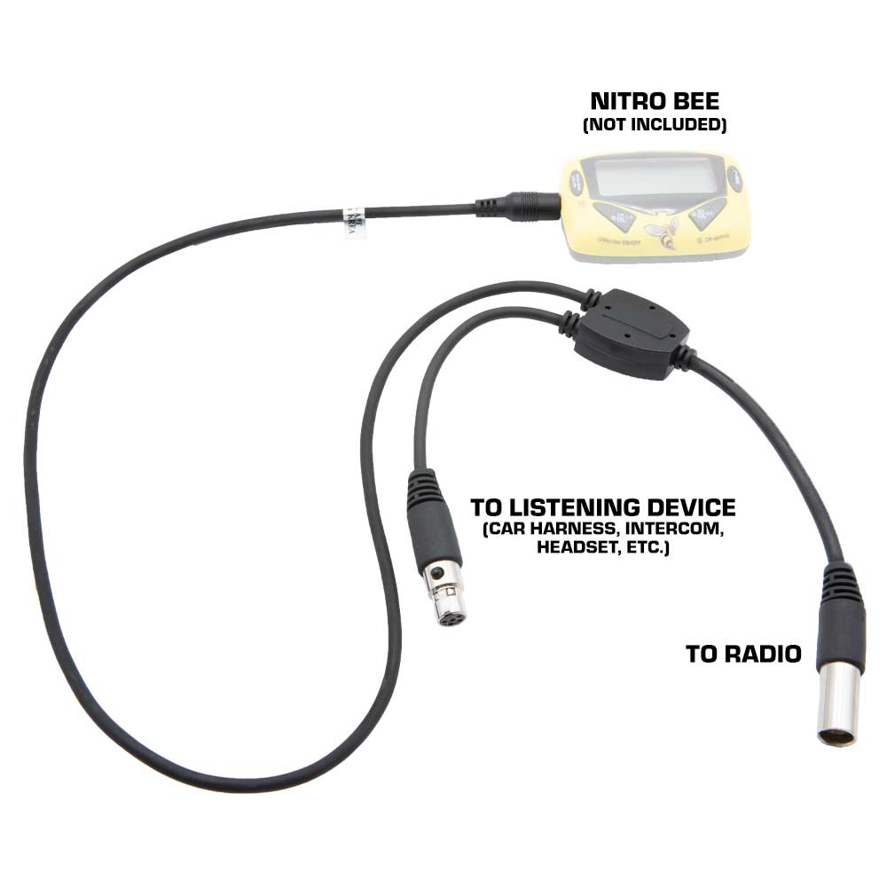 Adapter cable connecting a scanner to a 5-pin car harness headset or intercom, featuring labeled connections for easy use.