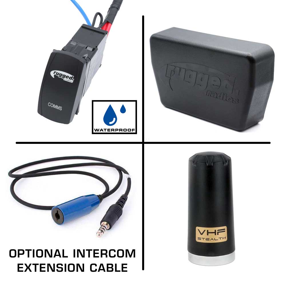 Alpha Accessory Pack for Rugged UTV SXS Intercom Systems with waterproof components and intercom extension cables.