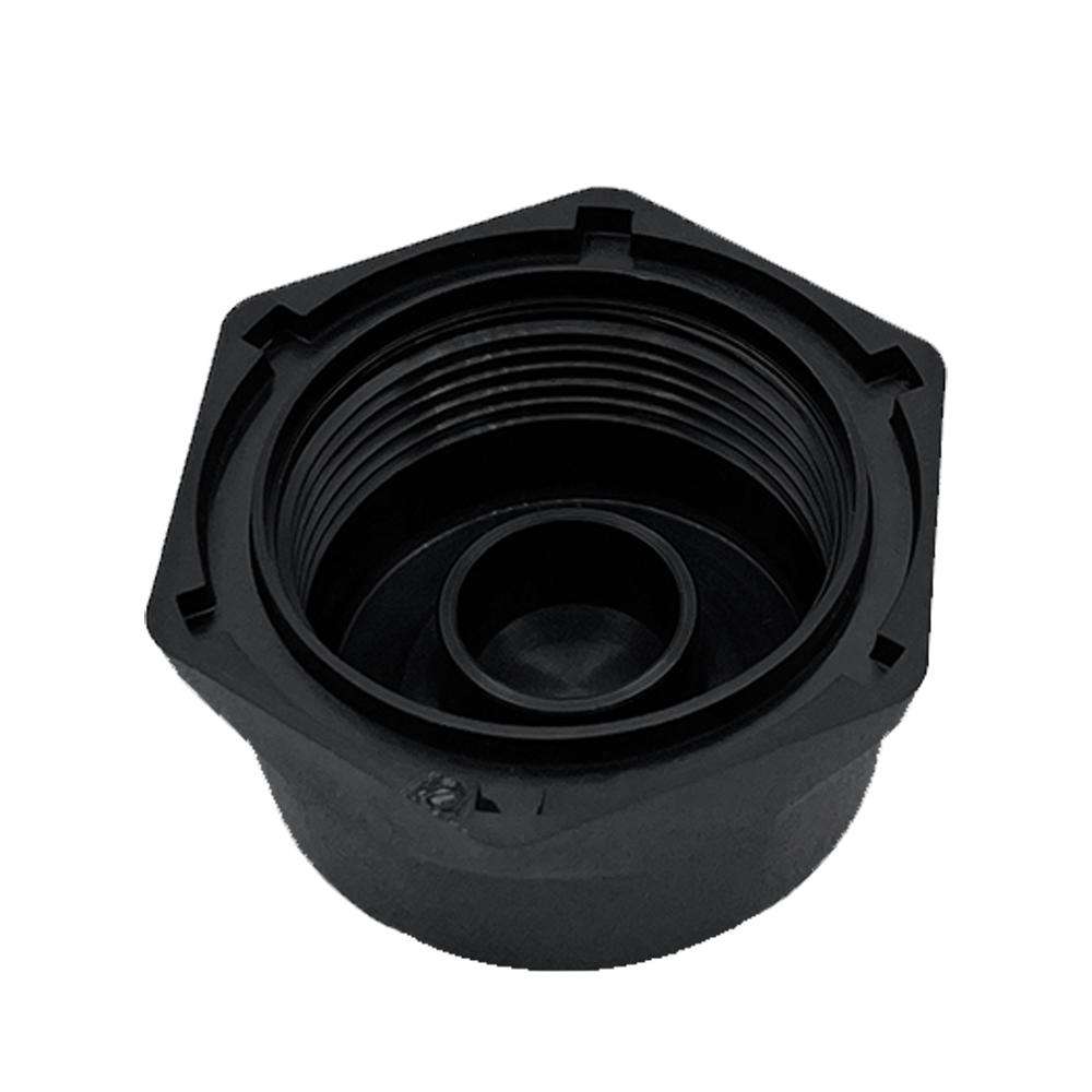 Antenna coax cable cap designed for NMO mounts, featuring a hexagonal shape and internal threading for secure attachment.