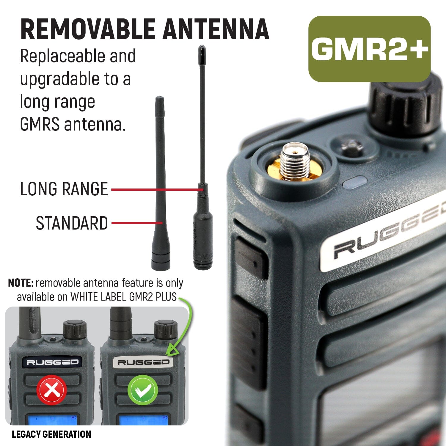 Rugged GMR2 PLUS - GMRS and FRS Two Way Handheld Radio with Hand Mic
