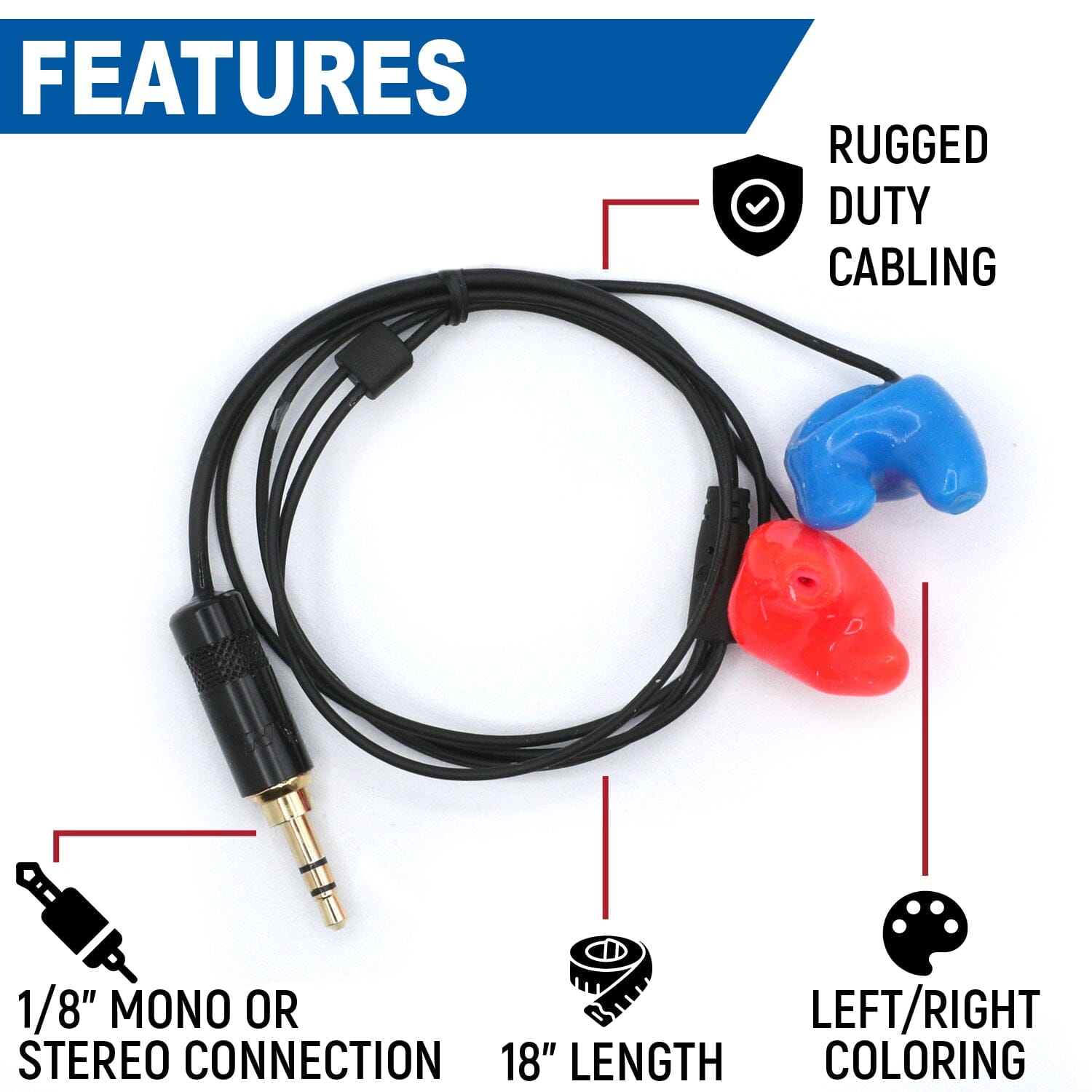 Challenger Semi-Custom Molded Ear Bud Speakers with 1/8 Plug - Mono