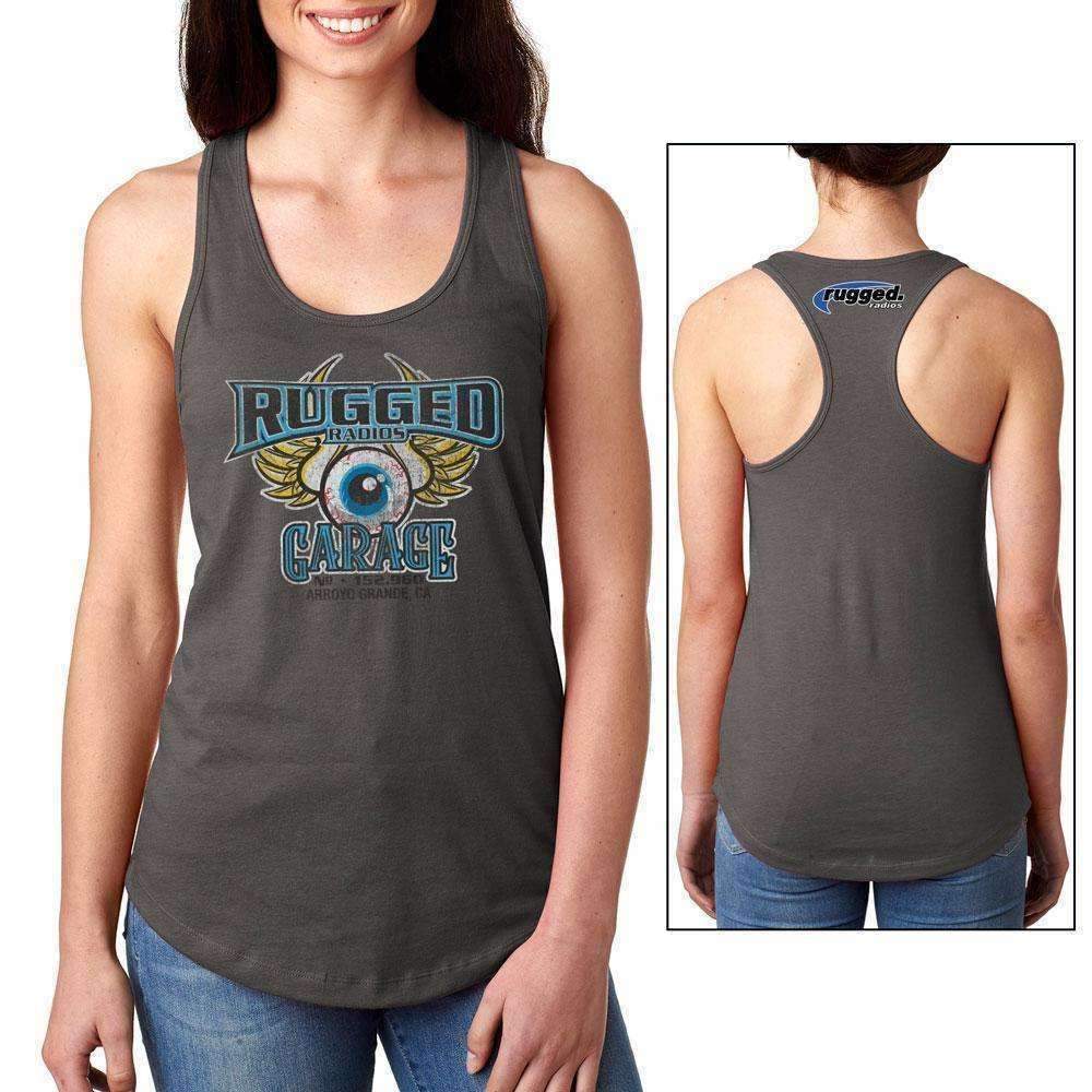 Rugged Radios GARAGE Ladies Racerback Tank Top - Grey - Small