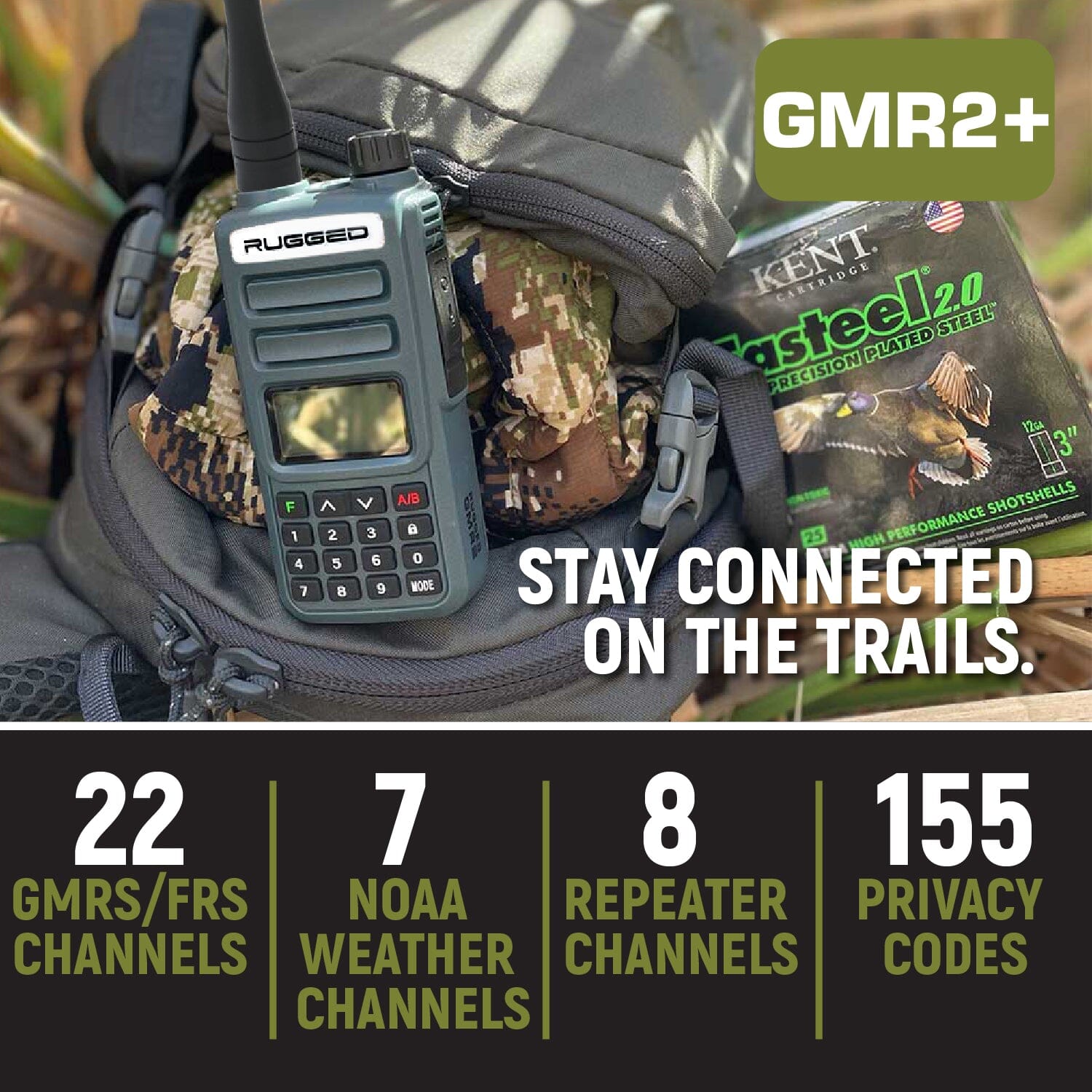 Rugged GMR2 PLUS - GMRS and FRS Two Way Handheld Radio - Safety Yellow