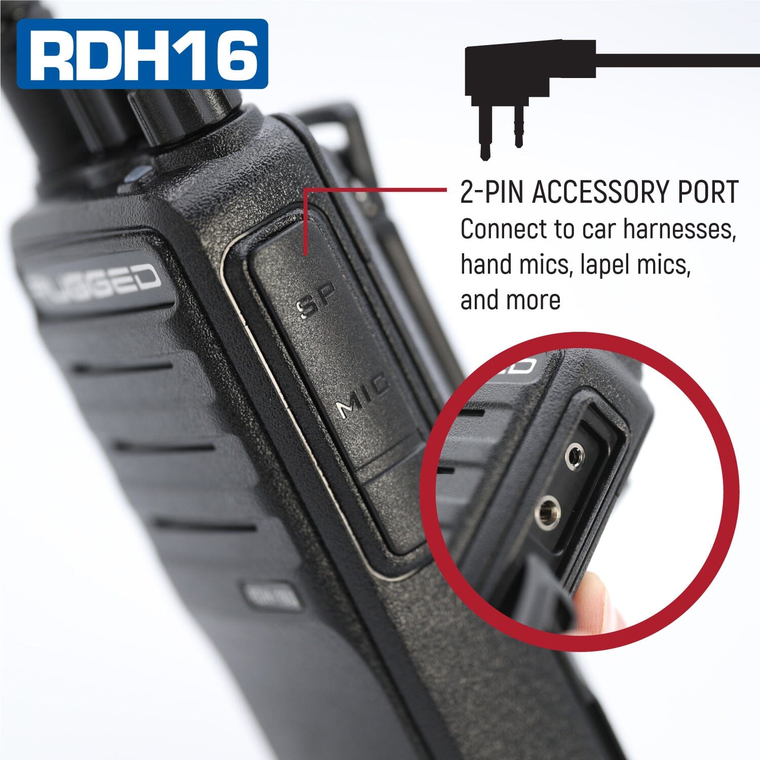 Rugged RDH16 - Business Band Two Way Handheld Radio - Digital and Analog - VHF / Black