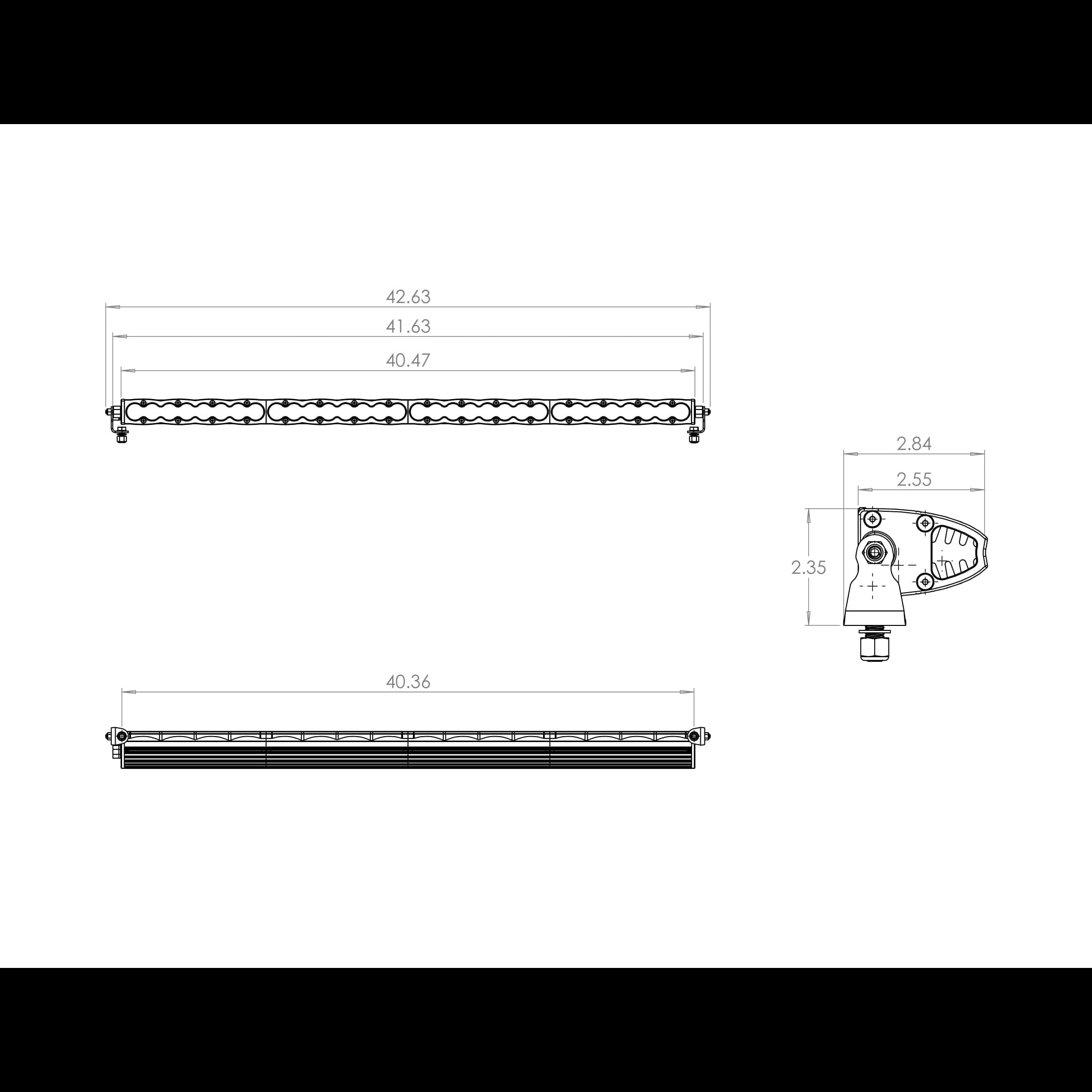 Baja Designs S8 40-inch LED light bar dimensions and design specifications for offroad vehicle lighting.