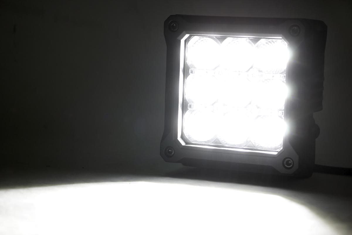 ROUGH COUNTRY 4-INCH SQUARE CREE LED LIGHTS - (PAIR | CHROME SERIES W/ COOL WHITE DRL)