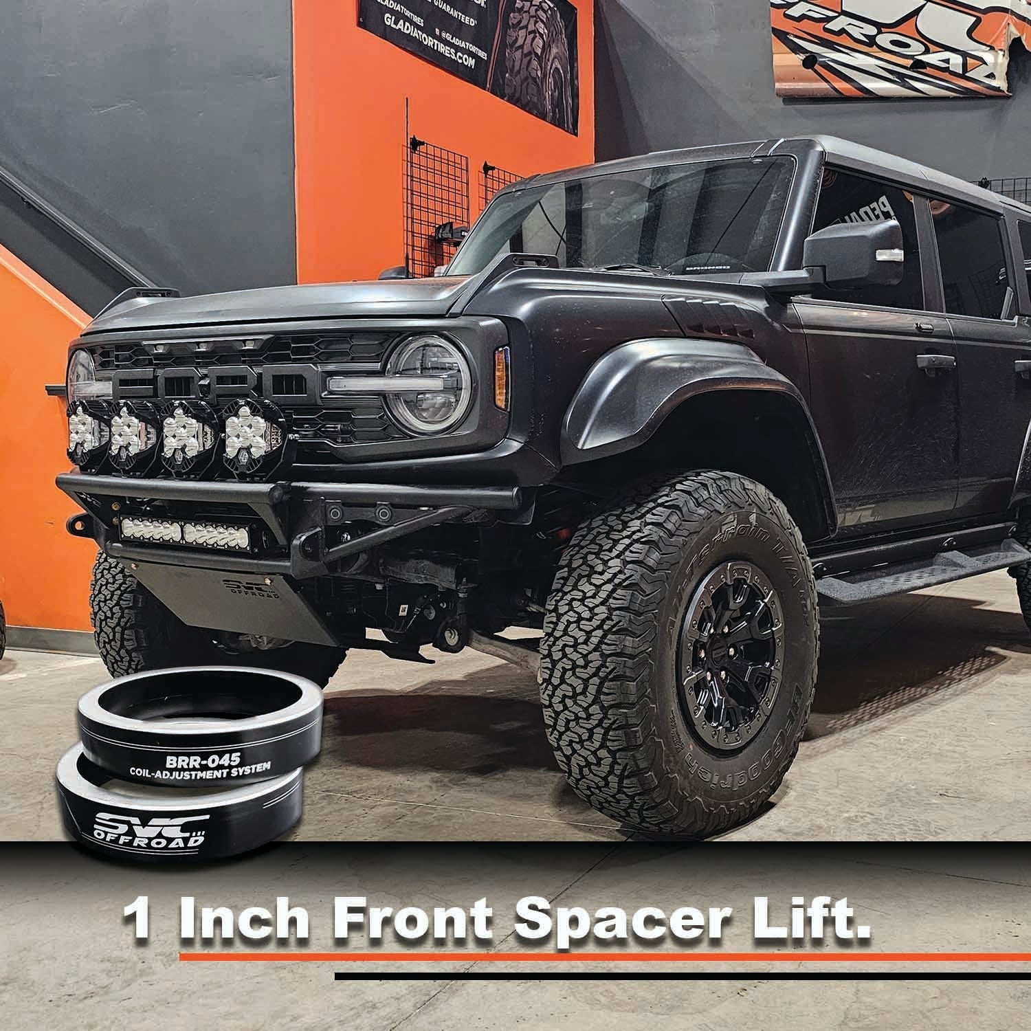 2021+ Bronco Raptor CAS System featuring a 1-inch front spacer lift, enhancing off-road performance and style.
