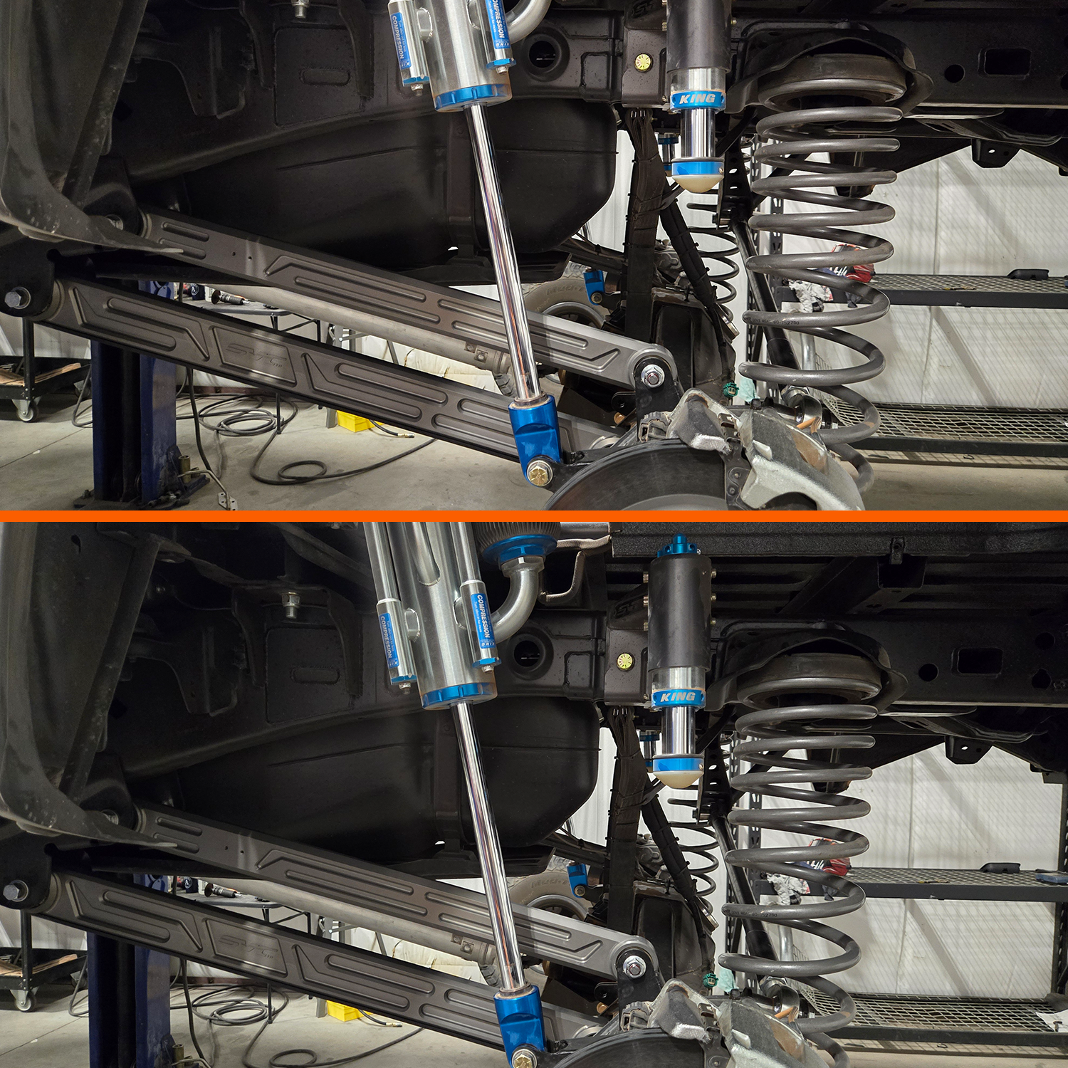 Billet upper and lower links for 2021+ Ford Raptor and Raptor R, showcasing durable construction for offroad performance.