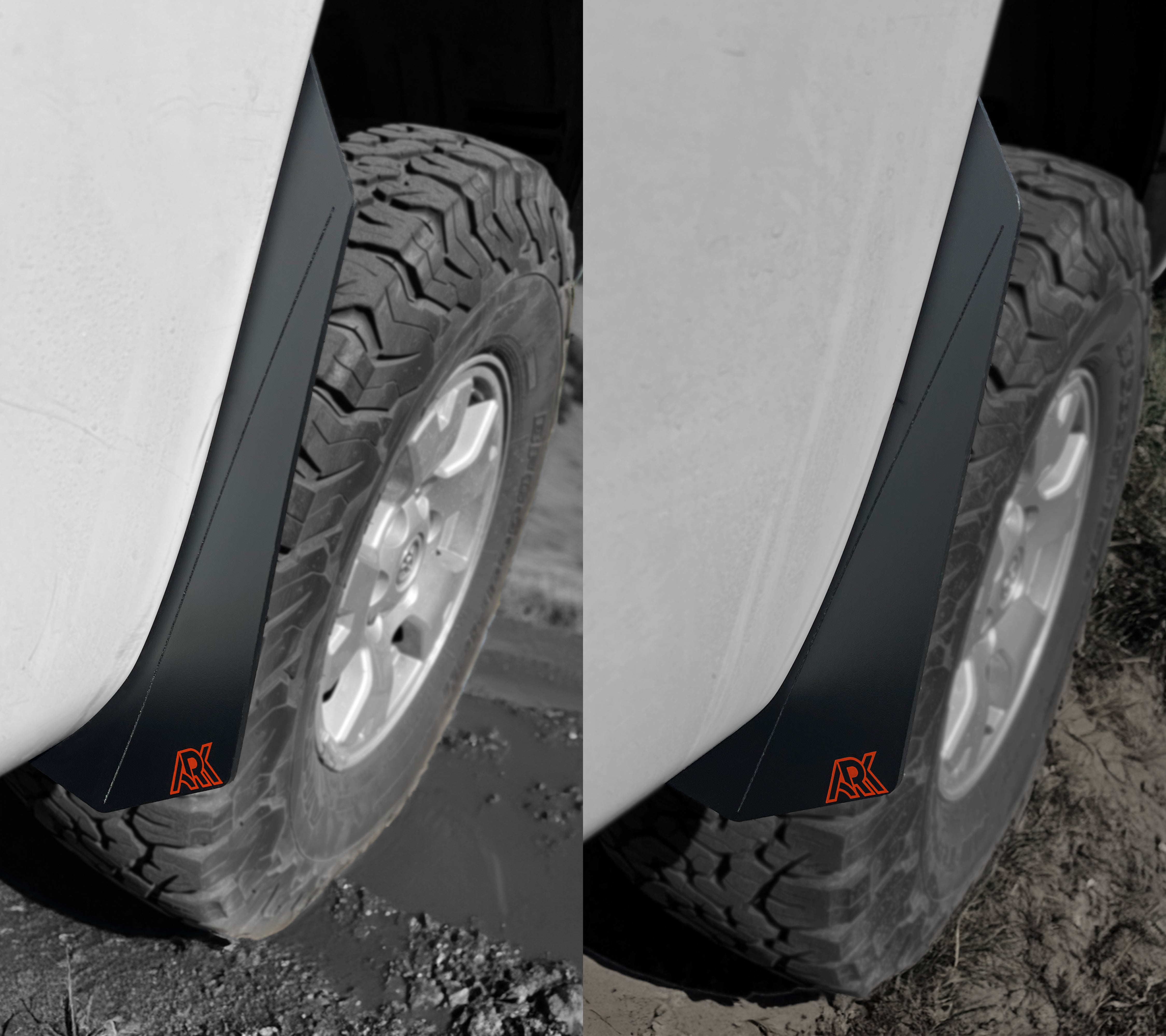 TriXpoly splash guards for 2005-2015 Toyota Tacoma, designed for durability and protection against mud and debris.