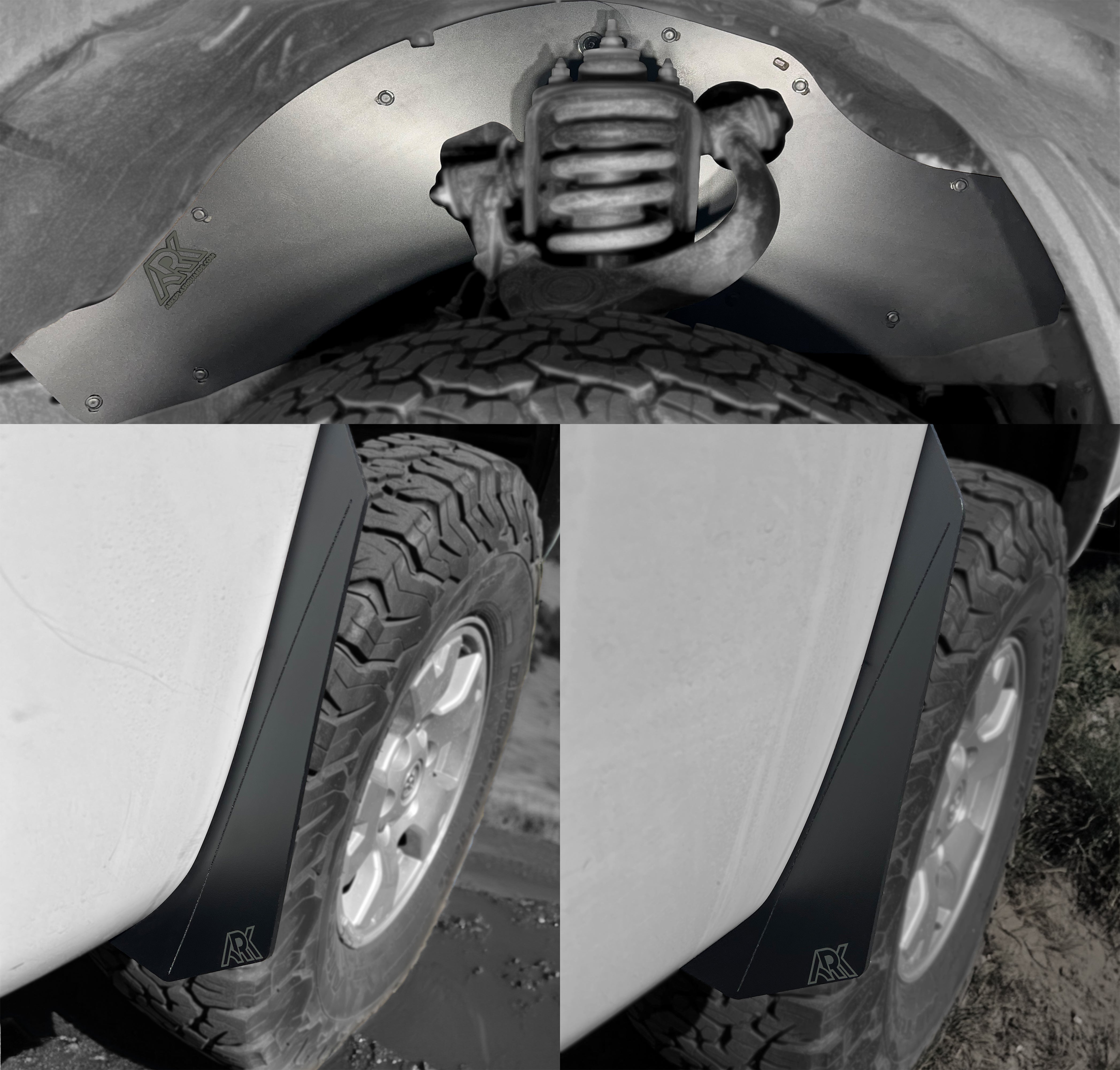 TriXpoly bundle for 2005-2015 Toyota Tacoma showing durable fender flares and undercarriage protection.