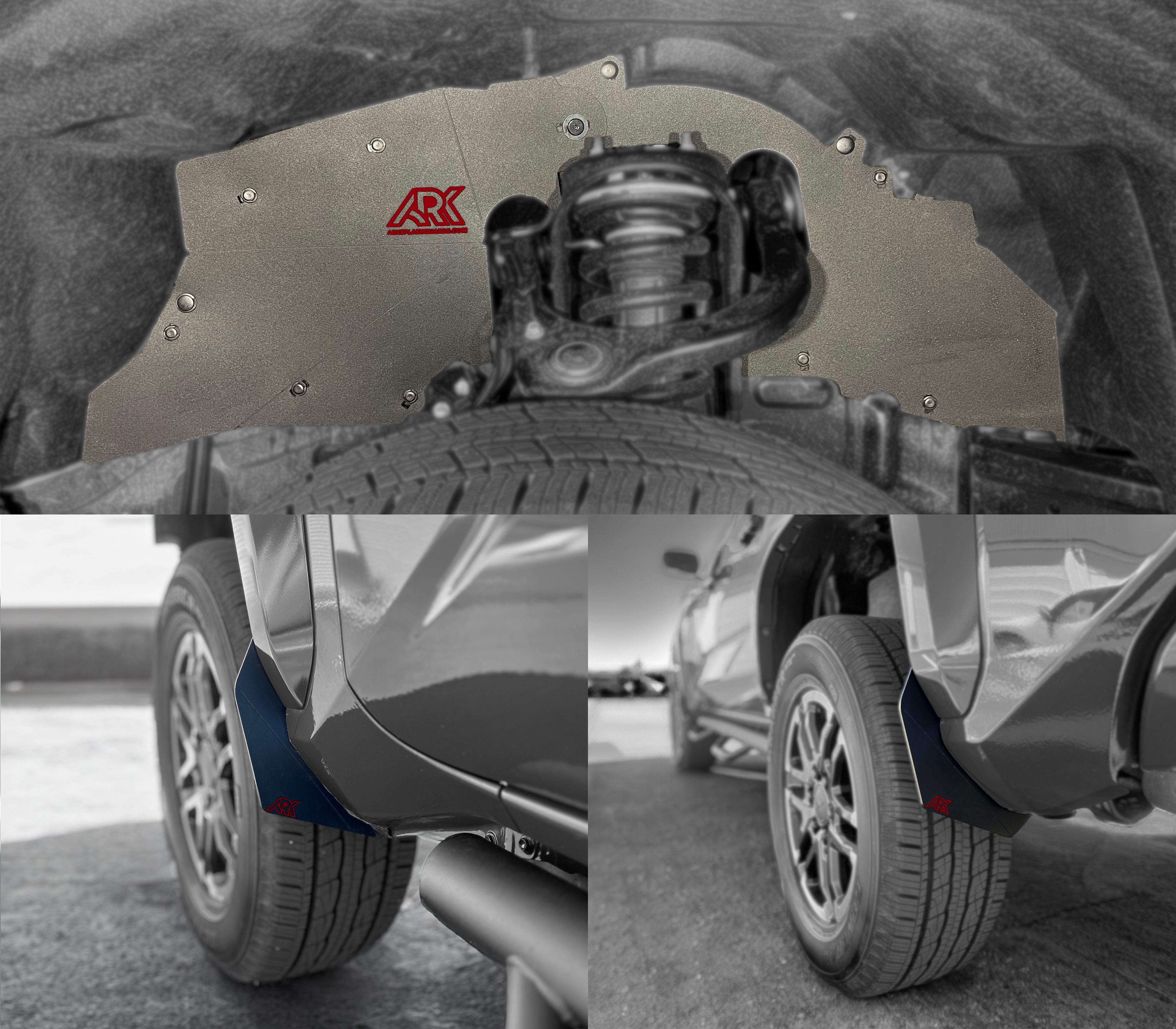 2024+ Toyota Tacoma TriXpoly splash guards and mudflaps installed, showcasing durability and protection for offroad adventures.
