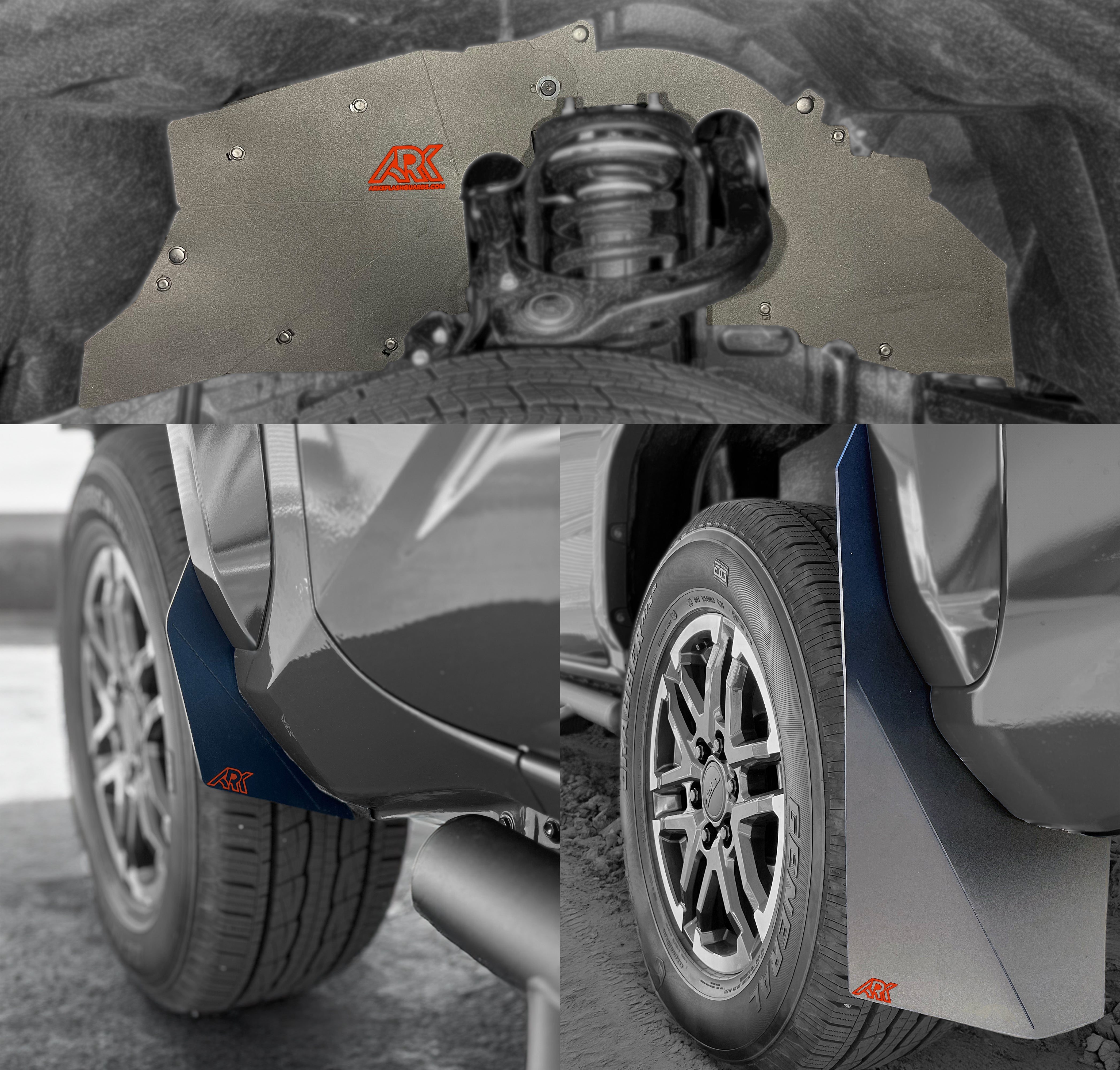 2024+ Toyota Tacoma TriXpoly splash guards and mudflaps showcasing durable design and fit for enhanced protection.