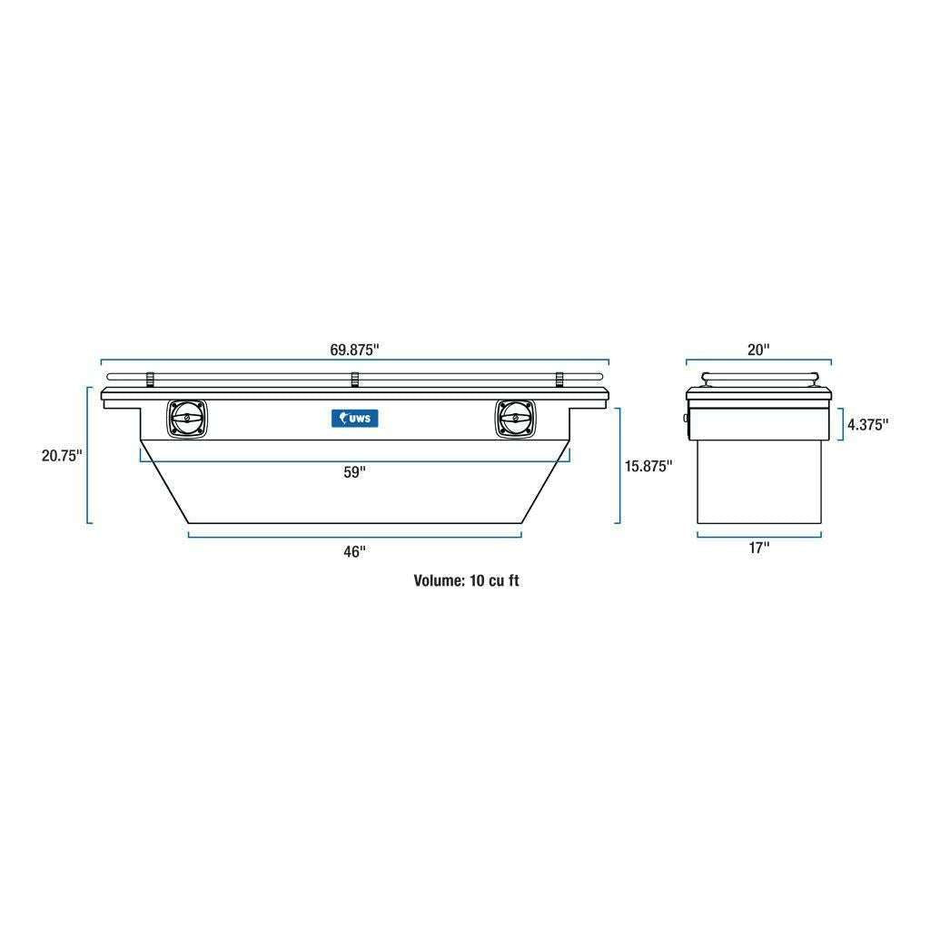 UWS Secure Lock Tool Box, Low Profile, Rail Model SLD69-A-LP-MB-R