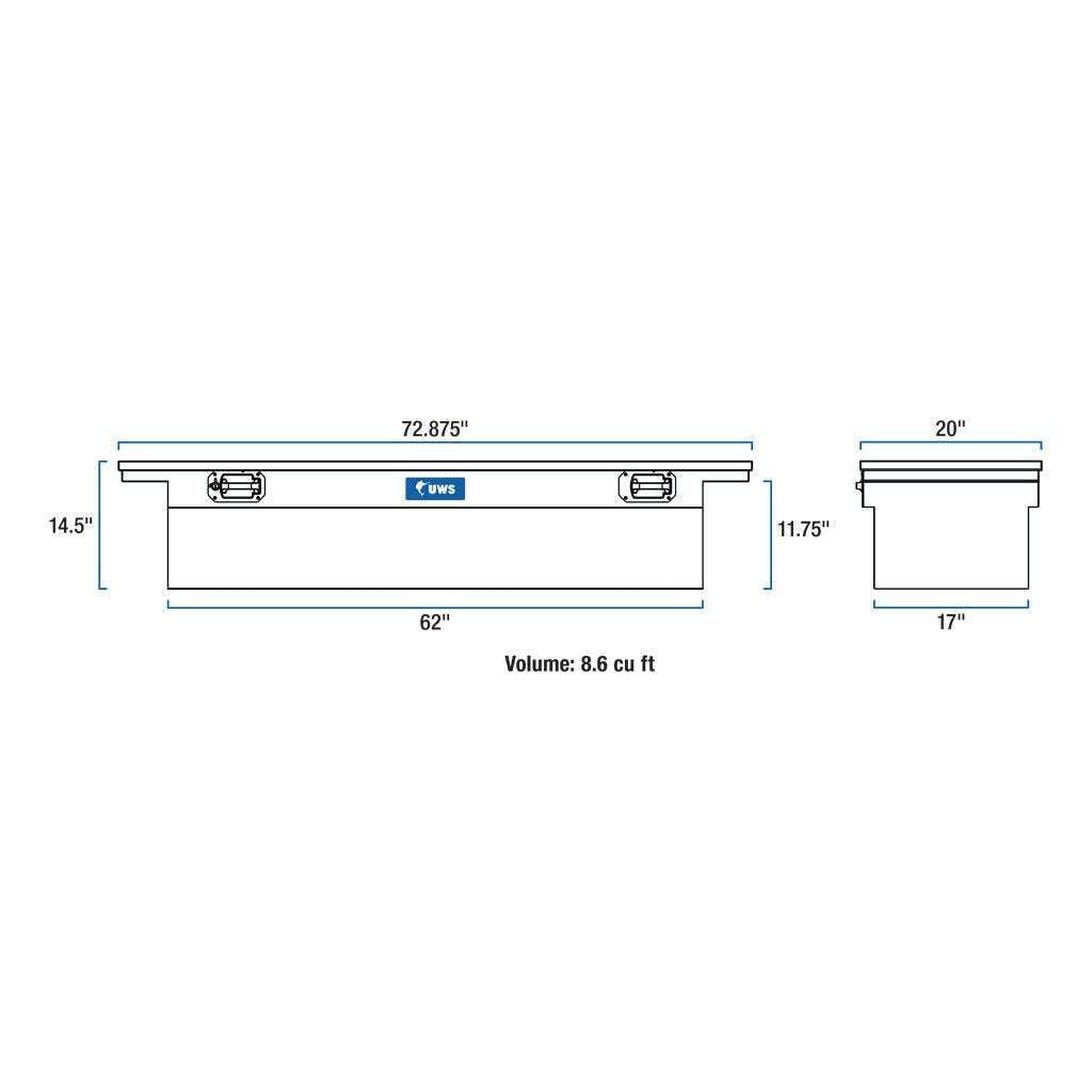 UWS 72" Truck Tool Box - Low Profile, Pull Handles Model TBS-72-LP-PH-MB
