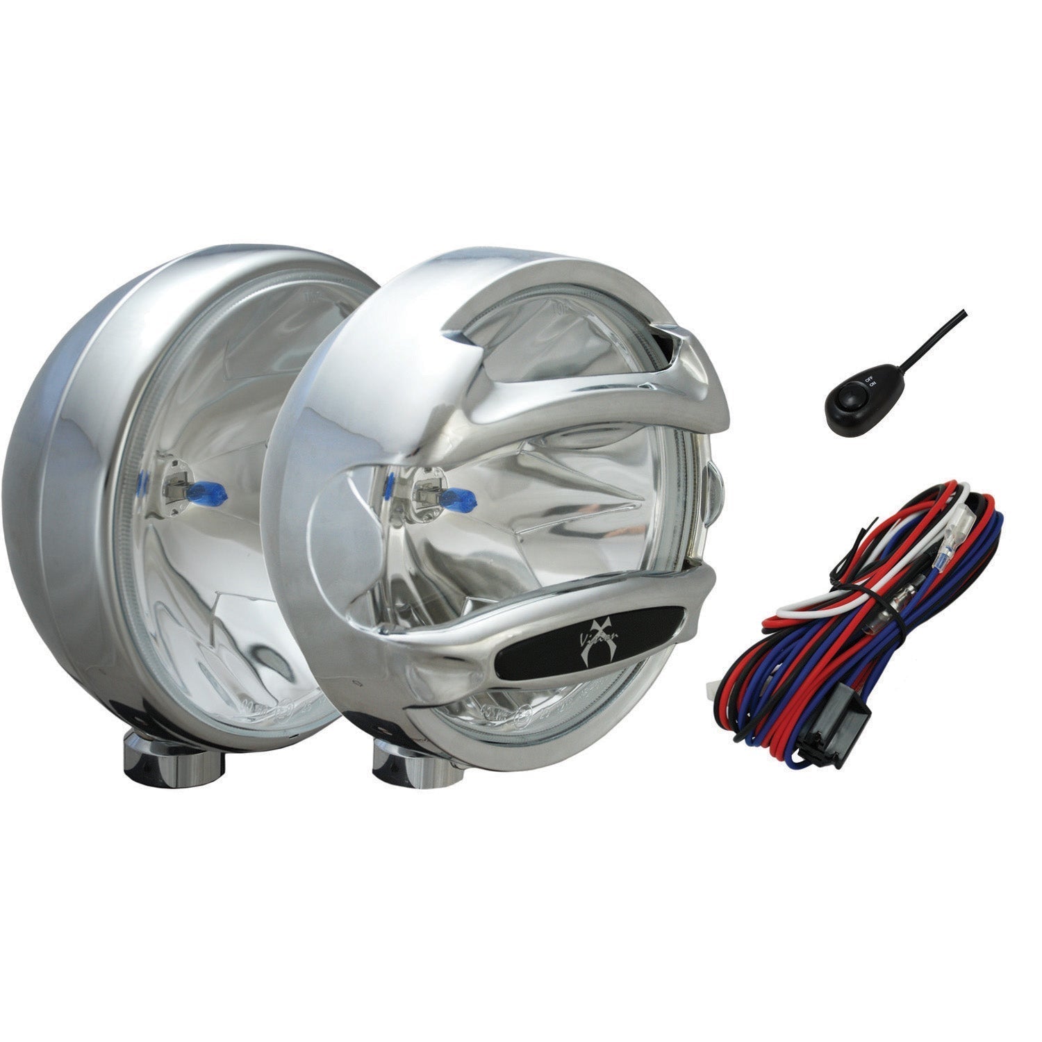 8" Chrome 100 Watt Halogen Spot Lamps with Rock Guards