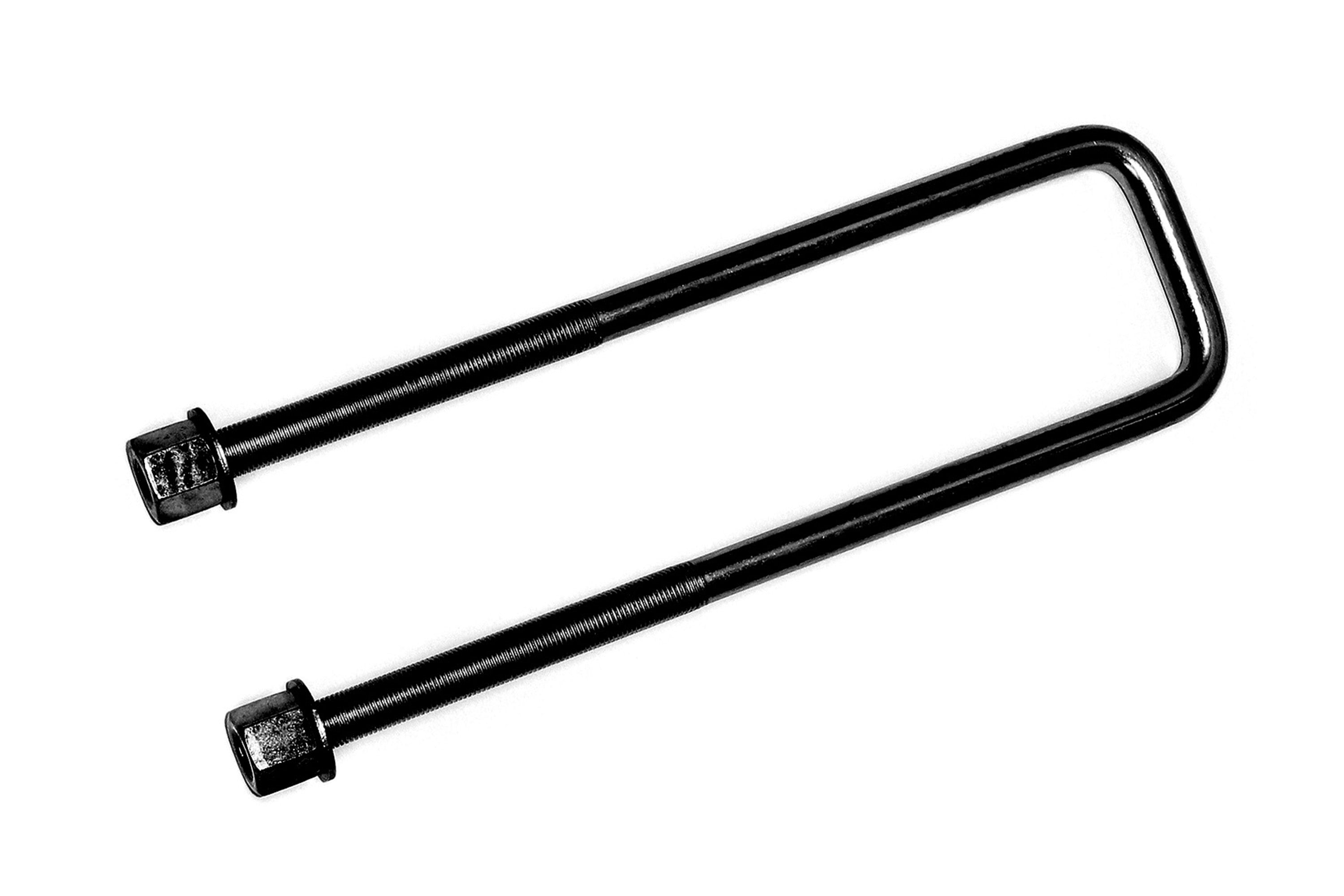 Square automotive axle U-bolt designed for secure suspension mounting in trucks and SUVs. Durable and reliable for offroad use.