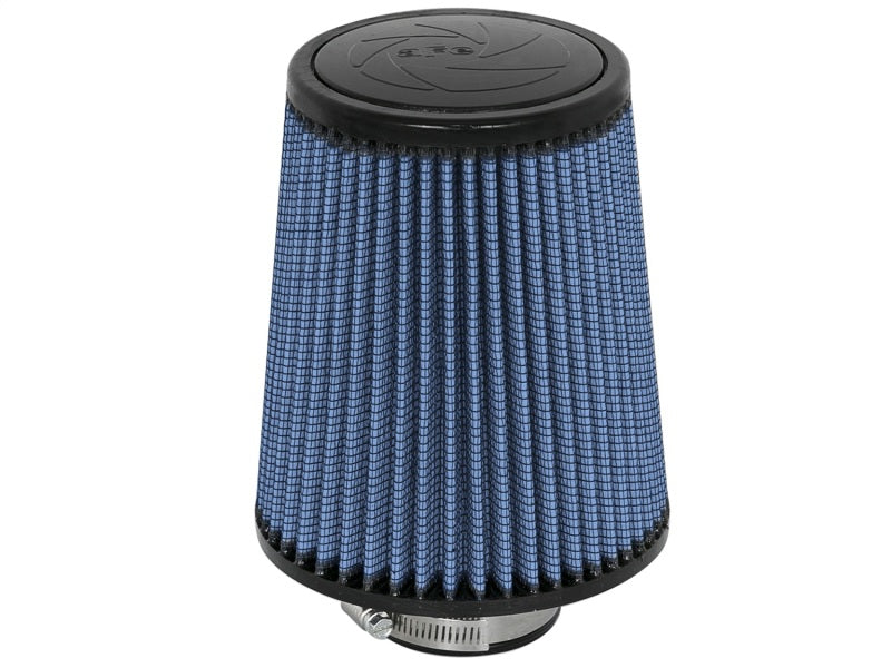 aFe MagnumFLOW Air Filter with a blue pleated design, measuring 2-1/4 inches in diameter and 7 inches in height.