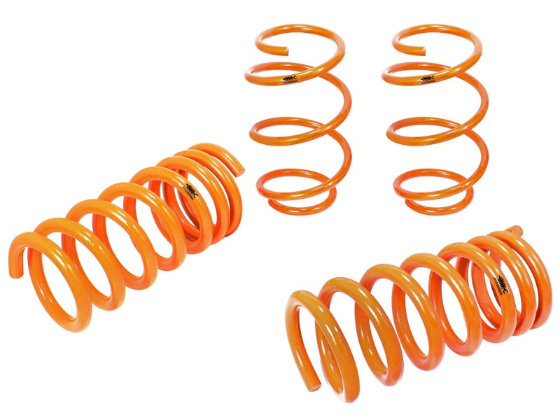 aFe Control lowering springs for 2015 Ford Mustang GT, featuring a vibrant orange finish for enhanced performance and style.