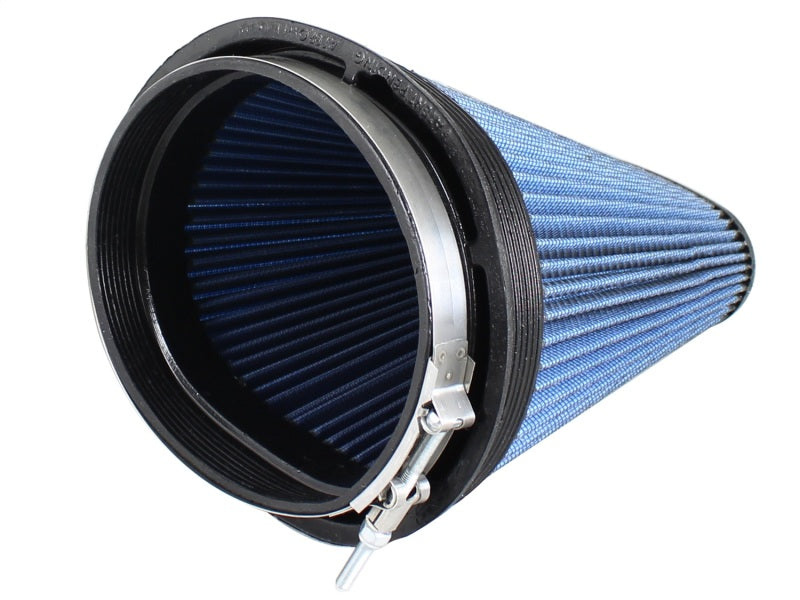 aFe MagnumFLOW Pro5R intake replacement air filter with a conical shape, featuring blue filter media and a durable rubber base.