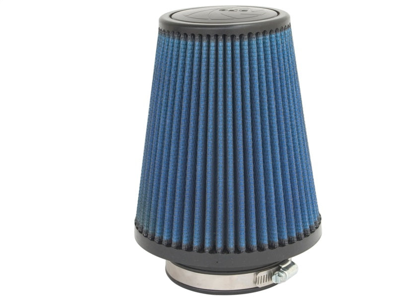 aFe MagnumFLOW air filter with a blue pleated design, measuring 3.5 inches in diameter and 7 inches tall, ideal for improved airflow.