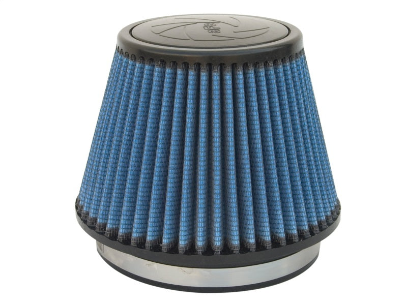aFe MagnumFLOW Air Filter with a conical design, featuring blue filter media and a metal base, optimized for performance.