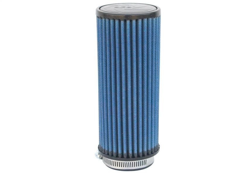 aFe MagnumFLOW Air Filter featuring a blue pleated design, optimized for enhanced airflow and engine performance.