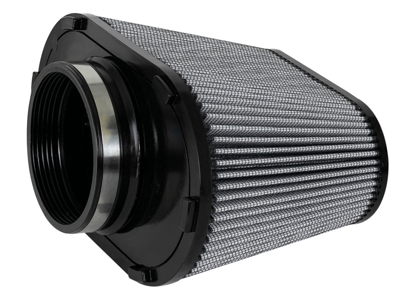 aFe Magnum FLOW Pro DRY S Universal Air Filter featuring a cylindrical design with a mesh filter surface and a black housing.
