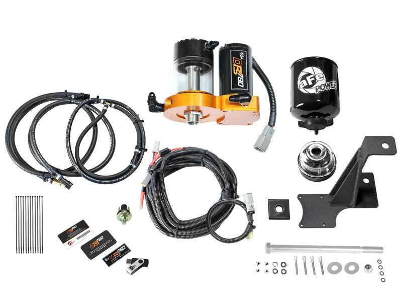 aFe Diesel Fuel Systems DFS780 Series for 11-12 Dodge Diesel 6.7L L6, featuring fuel pump, hoses, and installation hardware.