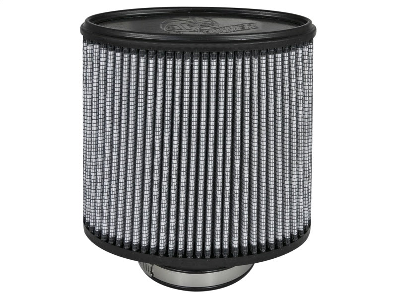 aFe MagnumFLOW Air Filter featuring a cylindrical design with a black top and pleated gray filter material for enhanced airflow.