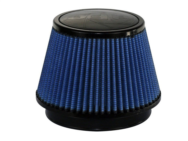 aFe MagnumFLOW Air Filter with a blue pleated design, measuring 6 inches in diameter and 5 inches in height, ideal for enhanced airflow.