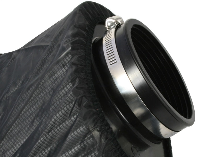 aFe MagnumSHIELD Pre-Filters in black, designed to protect air intake systems with a durable, breathable fabric.