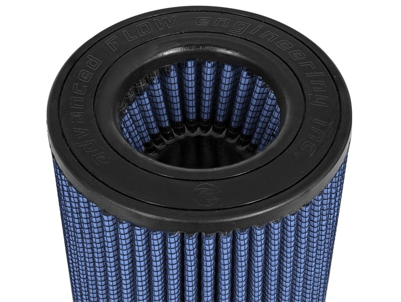 aFe MagnumFLOW Pro 5R universal air filter with inverted design, featuring a blue mesh exterior and black rubber base.