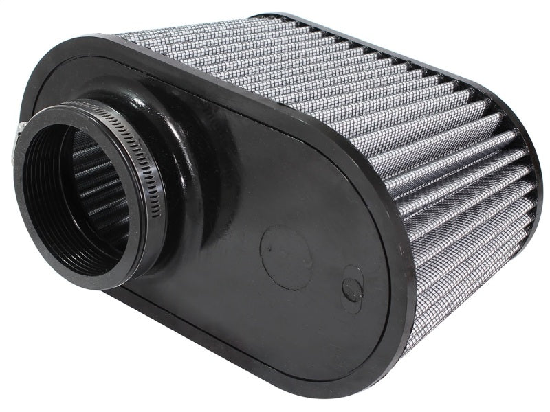aFe MagnumFLOW Air Filter featuring a black housing and pleated filter media, designed for enhanced airflow and performance.