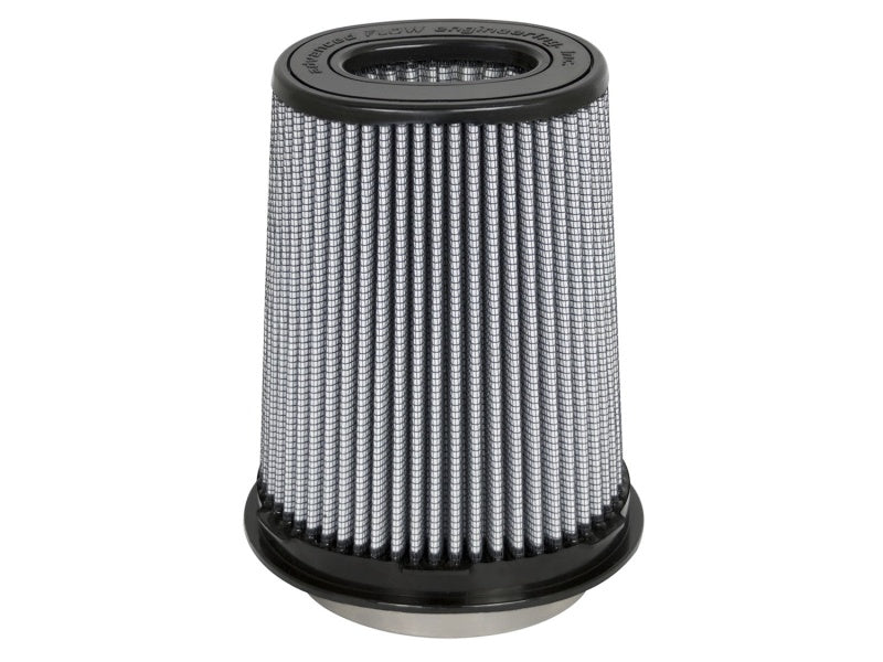 aFe MagnumFLOW Air Filter featuring an inverted design with a cylindrical shape and pleated filter media for enhanced airflow.