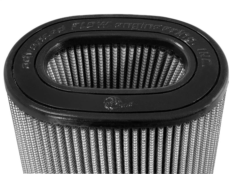 aFe MagnumFLOW ProDry S air filter with a unique oval design, enhancing airflow and engine performance for offroad vehicles.