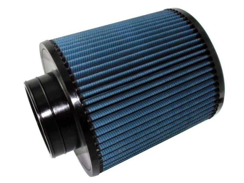 aFe MagnumFLOW Air Filter featuring a blue pleated design, optimized for improved airflow and engine performance.